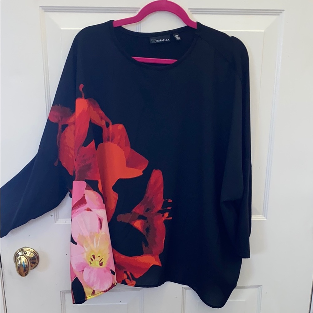 Rafaella Red Black Oversized 3/4 Sleeve Blouse